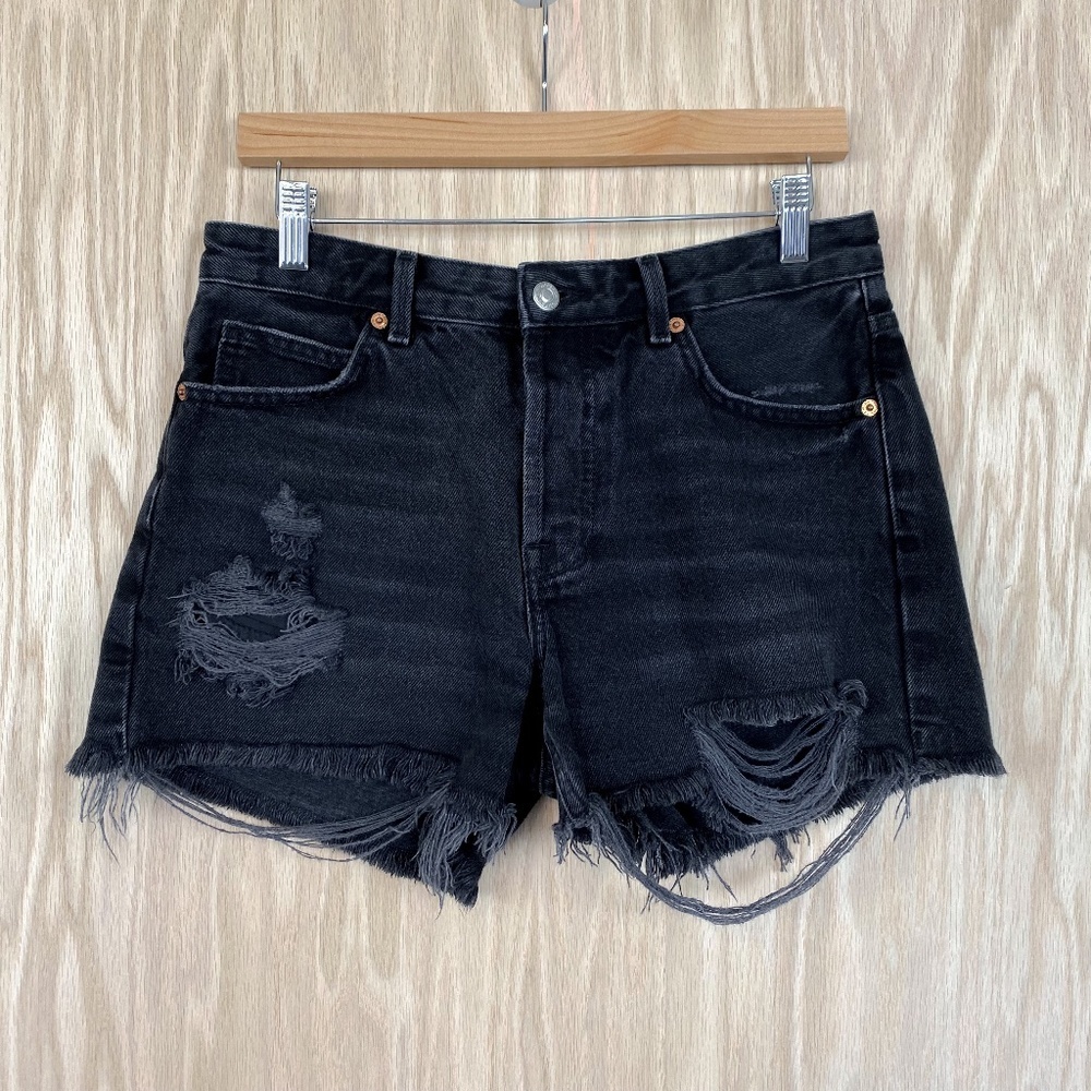Topshop Moto Ashley High-Rise Distressed Frayed Jean Shorts